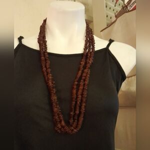 Unbranded- 30" Multi Strand Redish Brown Puka Shell Style Necklace